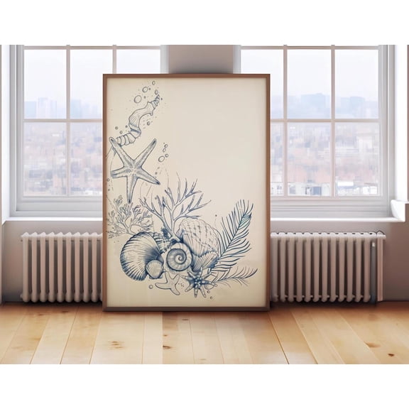 Coastal Seashell Wall Art, Minimalist Ocean Line Drawing, Nautical Beach Poster, Modern Contemporary Decor, Home Decor, 16x24 UNFRAMED