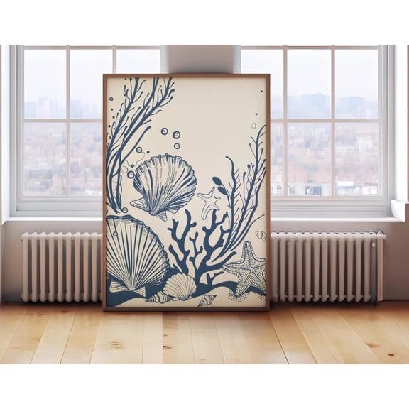 Coastal Seashell Wall Art, Nautical Ocean Line Drawing, Beach House Decor,, Unframed Poster Size 8x12