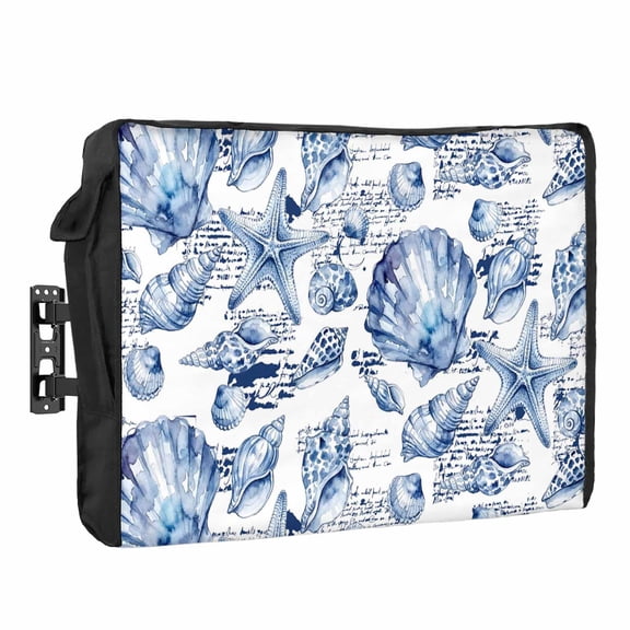 Coastal Seashell Waterproof Outdoor TV Cover, Summer Nautical Blue Shell Starfish Hampton Style Outside Weatherproof TV Enclosures for 30 to 32 Inch LCD Television Shield Flat Screen Protectors