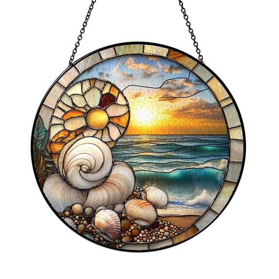 Coastal Seashell Window Suncatcher with Stained Glass Effect ...