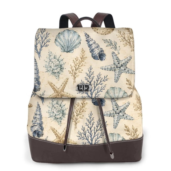 Coastal Seashell Women's Leather Backpack All-Over Print Bag for Work and Travel