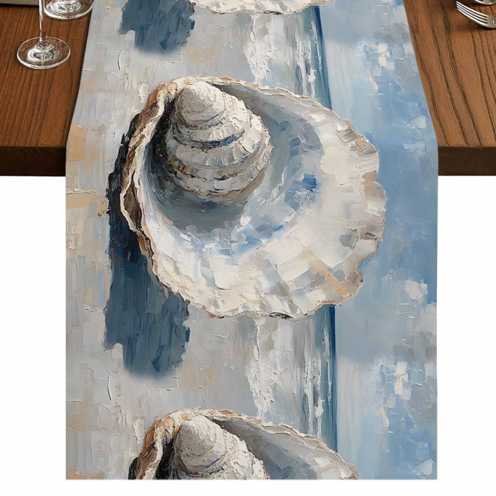 Runner Seashell Coastal Seashells 108 Inch Table Runner, Modern Abstract Simple Oil ...