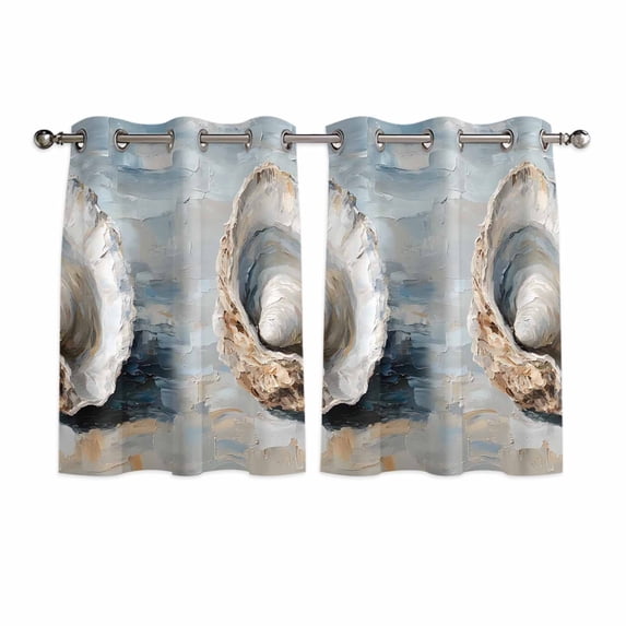 Coastal Seashells Kitchen Curtains Short 45 Inch Length, Rustic Nautical Oil Abstract Painting Grommet Top Bedroom Living Room Curtains, Light Filtering Cafe Curtain Drapes 2 Panels Set 84''x45''
