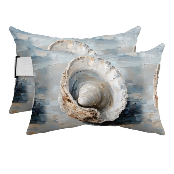 Coastal Seashells Outdoor Pillows for Chaise Lounge Chair Beach Headrest Pillow Set of 2 Waterproof Lumbar Pillows with Insert Rustic Nautical Oil Abstract Painting Pillow for Patio Pool 12"x20"