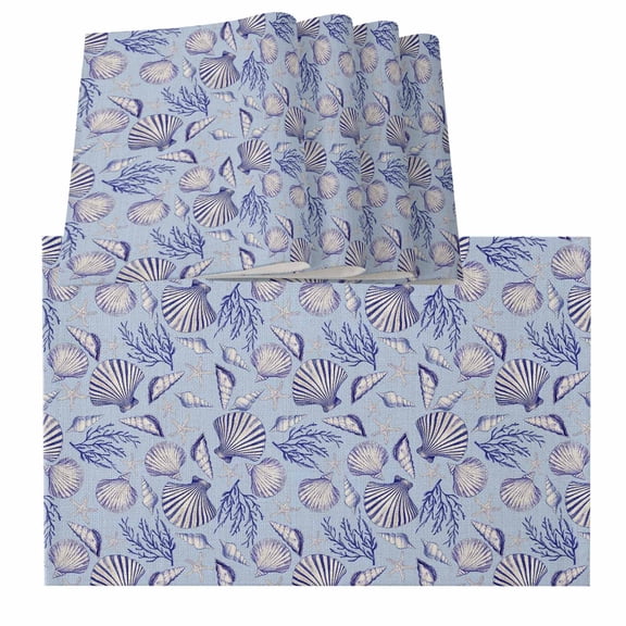 Coastal Seashells Placemats for Dinning Table Set of 4, Summer Nautical Coral Vintage Rustic Burlap Kitchen Place Mats Waterproof Cloth Table Mats, Indoor Outdoor Placemats Easy Clean Dinner Decor