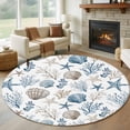 thumbnail image 1 of Coastal Seashells Round Area Rug 7Ft Washable Circle Rugs for Dorm Laundry Room, Nautical Beach Ocean Creatures Leaves Non-Slip Carpet Floor Mats Indoor Outdoor Carpet Runner Aesthetic Home Decor, 1 of 8