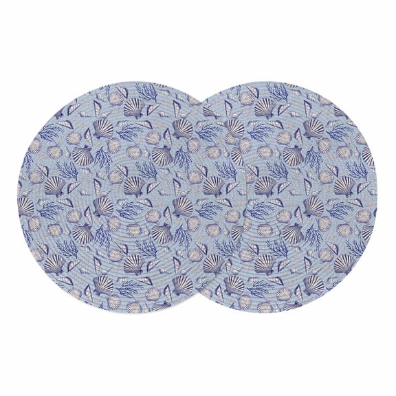 Coastal Seashells Round Placemats Set of 2 Summer Nautical Coral Vintage Rustic Place Mats Indoor Woven Table Mats Washable Heat-Resistance Braided Dining Table Placemats for Kitchen Party 15 Inch