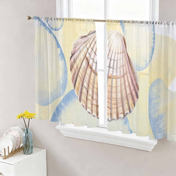 Coastal Seashells Sheer Curtains 45 Inch Length 2 Panels Set Window Treatments, Ocean Beach Nautical Marine Life Rod Pocket Semi Curtains for Living Room/Bedroom/Kitchen Décor, 104"W x 45"L