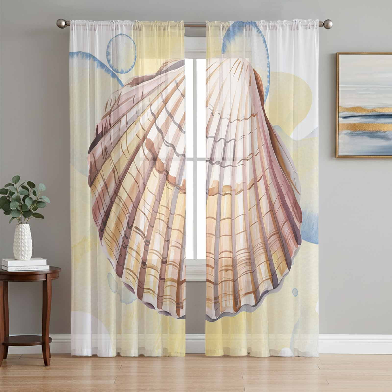 Coastal Seashells Sheer Curtains 63 Inch Length 2 Panels Set Window ...