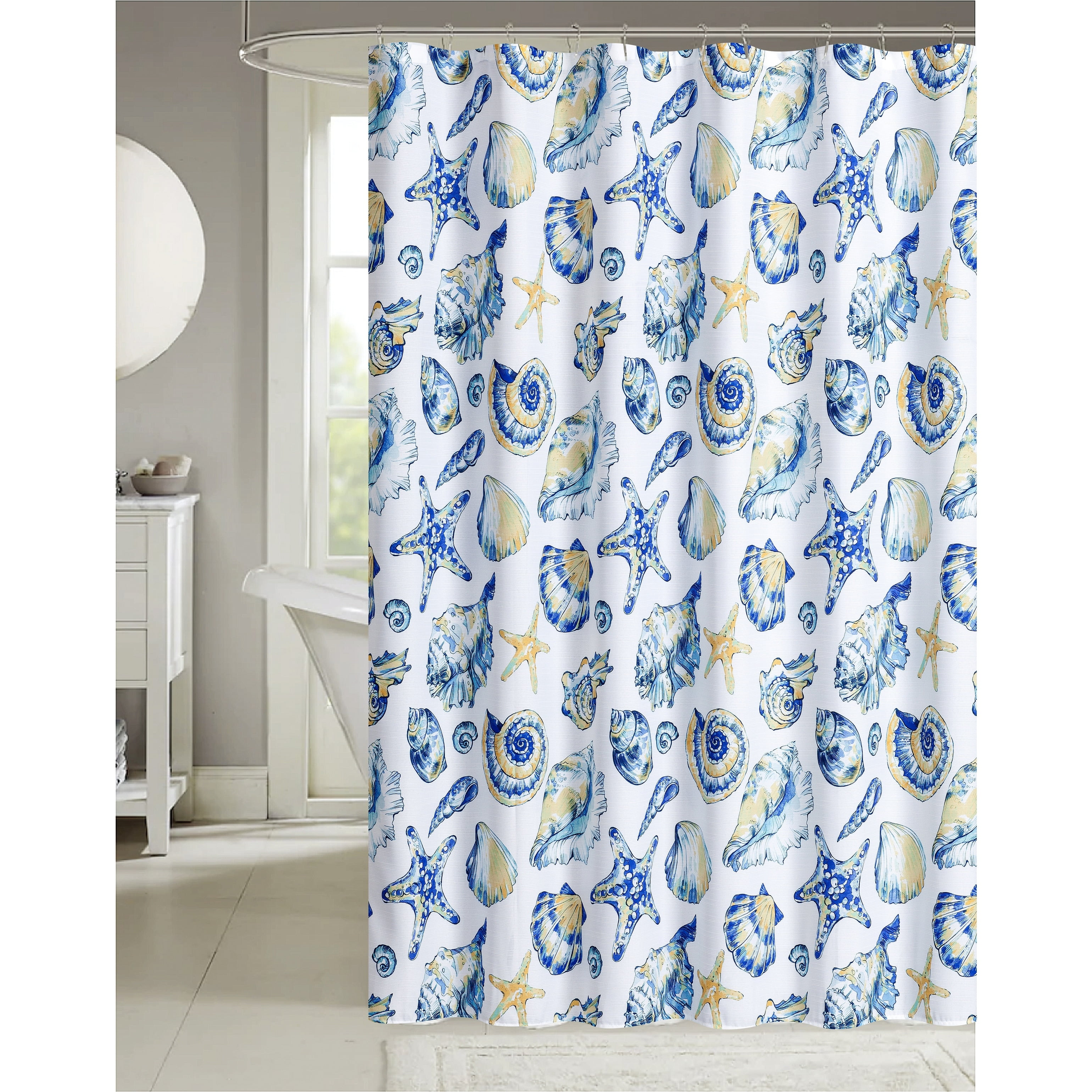Coastal Seashells Starfish Coral Fabric Shower Curtain