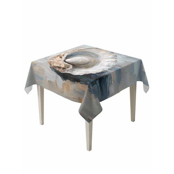Coastal Seashells Table Cloth, Waterproof Tablecloth for Square Tables, Rustic Nautical Oil Abstract Painting Reusable Washable Fabric Table Cover for Restaurant Kitchen Dining Tables 54"x54"