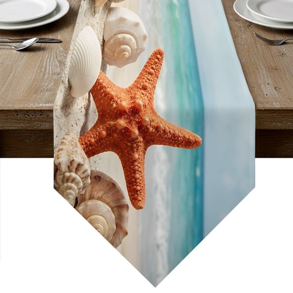 Coastal Seashells Table Runner Linen Burlap Table Runner 36 Inches ...