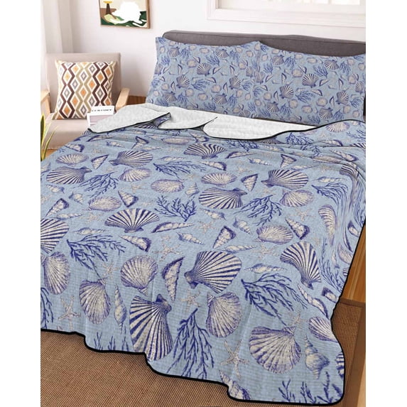 Coastal Seashells Twin Size Down Alternative Comforter, Lightweight Comforter Quilt Bedding Set with Pillow Shams Summer Nautical Coral Vintage Rustic All Seasons Bed Comforter Duvet Insert 68"x86"
