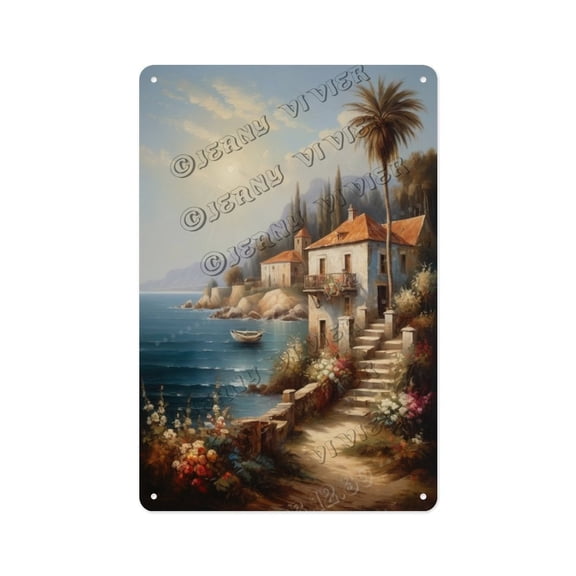 Coastal Seaside Farmhouse Tin Sign  Charming Wall Decor for Beach House, Living Room, Kitchen, or Bathroom  12x16 Inches