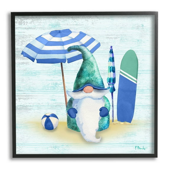Coastal Seaside Garden Gnome Fairy Tales & Fantasy Graphic Art Black Framed Art Print Wall Art