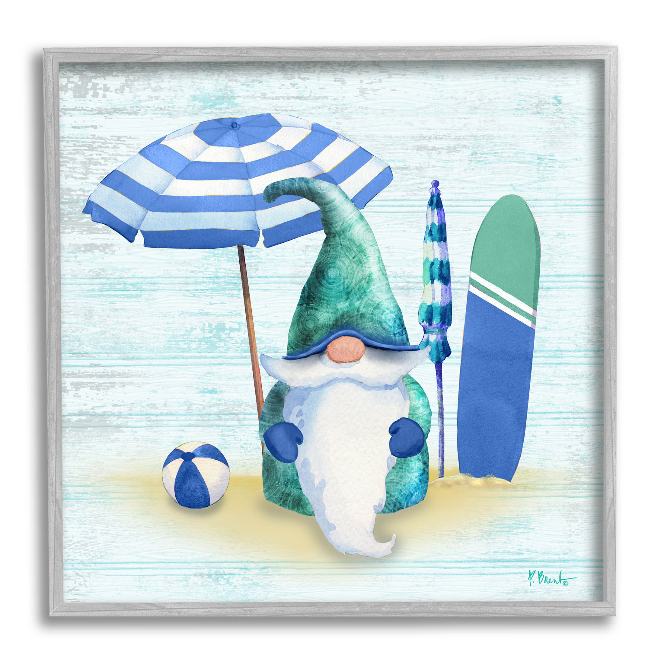 Coastal Seaside Garden Gnome Fairy Tales & Fantasy Graphic Art Gray Framed Art Print Wall Art