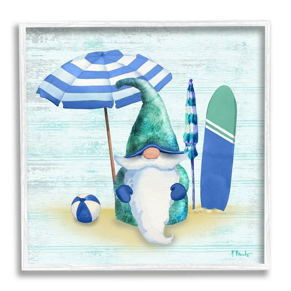 Coastal Seaside Garden Gnome Fairy Tales & Fantasy Graphic Art White Framed Art Print Wall Art
