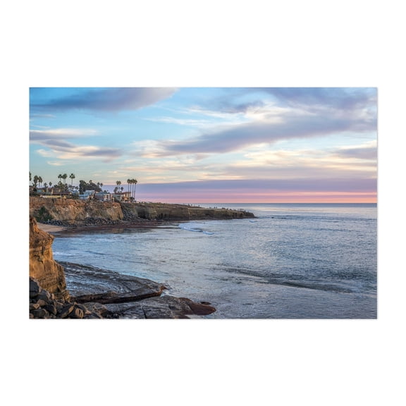 Coastal Serenade Sunset - San Diego California Photography Coast Sunset Ocean Palm Tree Beach House Landscape Scenic Unframed Wall Art Print 32 x 48 inches