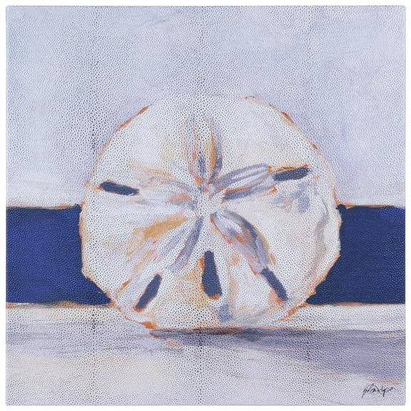 "Coastal Serenity I", Sand Dollar Rendered on Silver Metallic Shagreen Wrapped Canvas Wall Art, sized 22"x22"