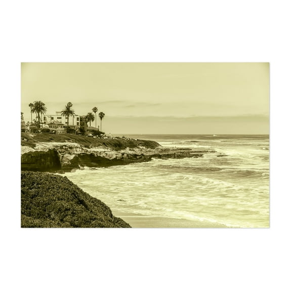 Coastal Serenity - Wipeout Beach - San Diego California Photography Coast Ocean Beach Palm Tree Scenic Landscape Vintage Unframed Wall Art Print 40 x 60 inches