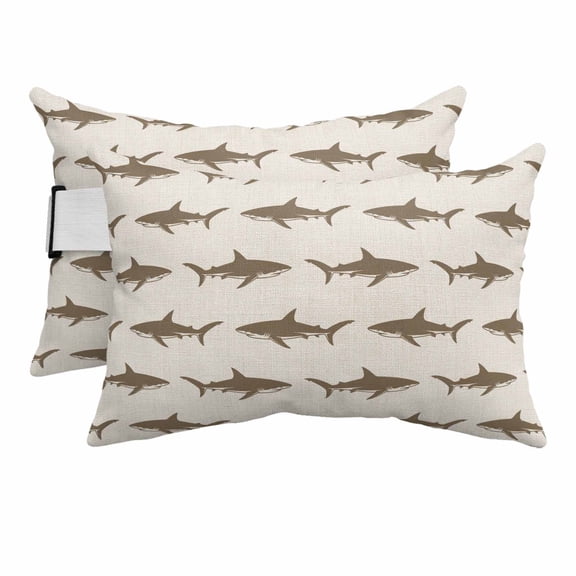 Coastal Shark Outdoor Pillows for Chaise Lounge Chair Beach Headrest Pillow Set of 2 Waterproof Lumbar Pillows with Insert&Adjustable Elastic Strap Ocean Sea Nautical Rustic Pool Pillow 12"x20"