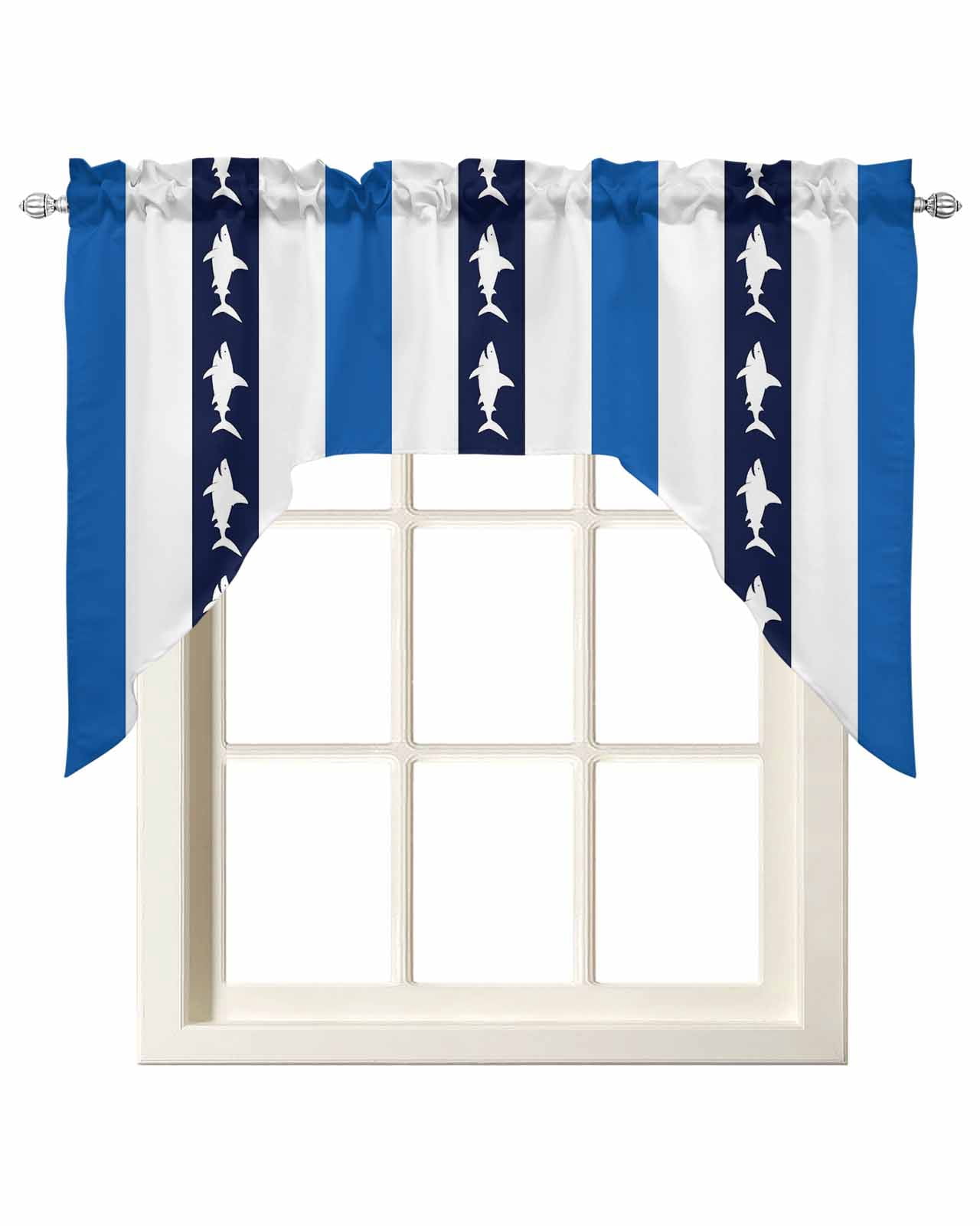 Coastal Shark Swag Valances for Windows, Small Curtains Drapes, Ocean ...