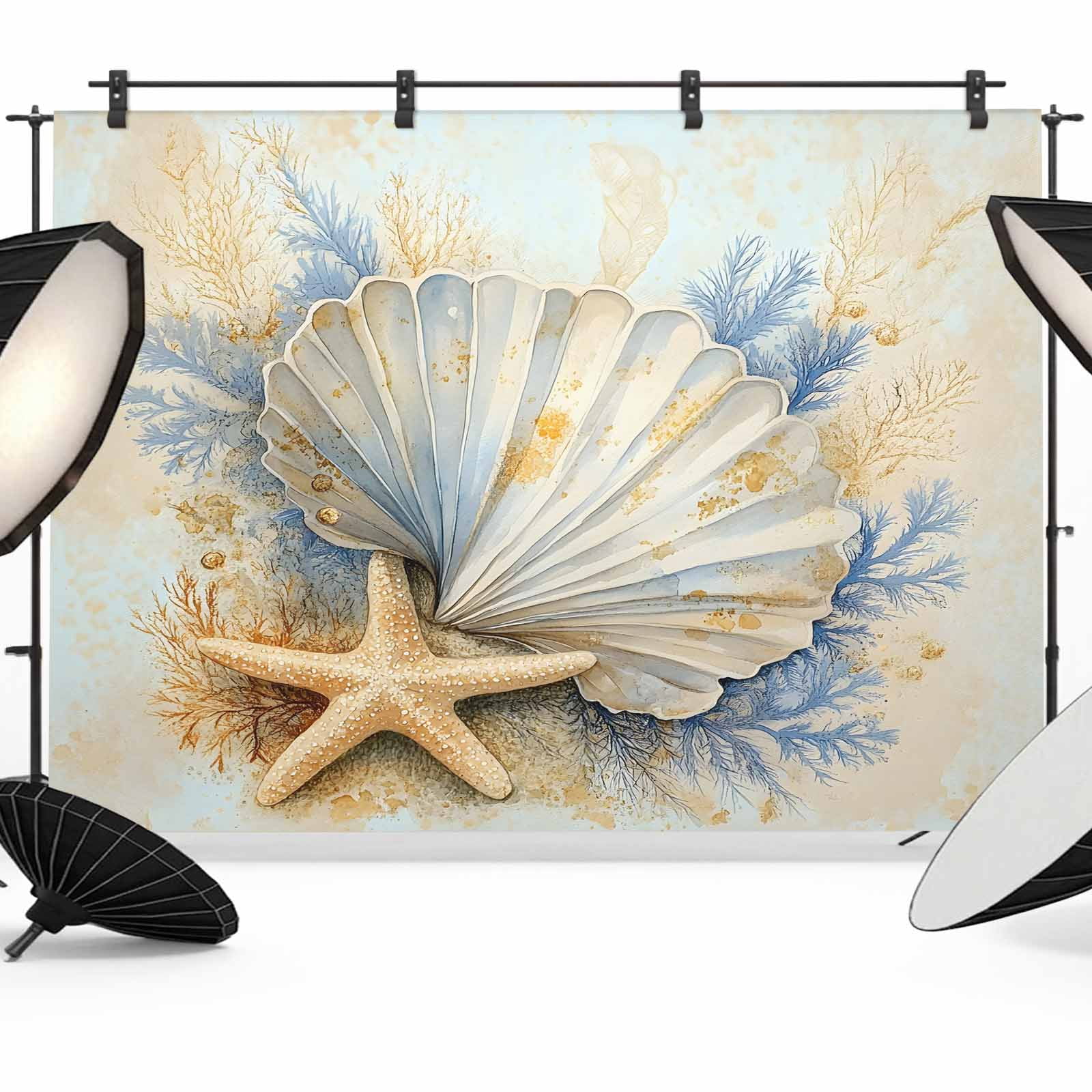 Capos Shells Backdrop Coastal Shell Backdrop for Photoshoot,Photography Photo Studio ...