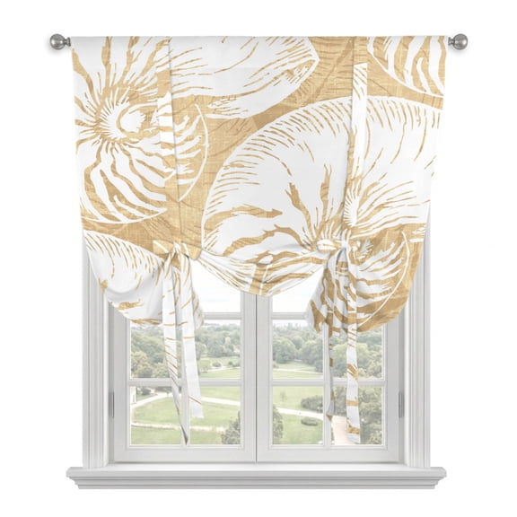 Coastal Shell Beige Tie Up Curtains for Kitchen Windows,Adjustable Rod Pocket Valance 54 Inch Long, Ocean Shell Beach Summer Window Treatment Balloon Roman Blind Shade, 42" x 54"