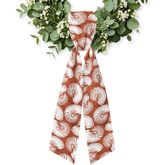 Coastal Shell Burnt Orange Wreath Sash for Front Door, Summer Ocean Shell Beach Wreath Bow Accent for Fall Christmas Holiday Door Decor, Ribbon Sash for Wreaths, Porch Home Decoration