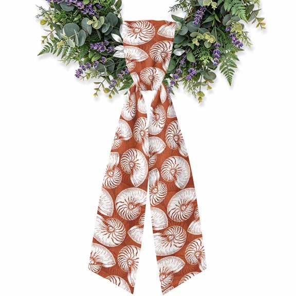 Coastal Shell Burnt Orange Wreath Sash for Front Door, Summer Ocean Shell Beach Wreath Bow Holiday Garland Ribbon Wreath Accessories for Home Yard Porch Doorway Fall Christmas Decorations Gifts