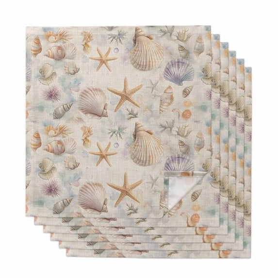 Coastal Shell Conch Cloth Napkins, Summer Beach Starfish Burlap Washable and Reusable Dinner Napkins Set of 6, Table Napkin for Kitchen Party Birthday Wedding Hotel Housewarming 20"x20"