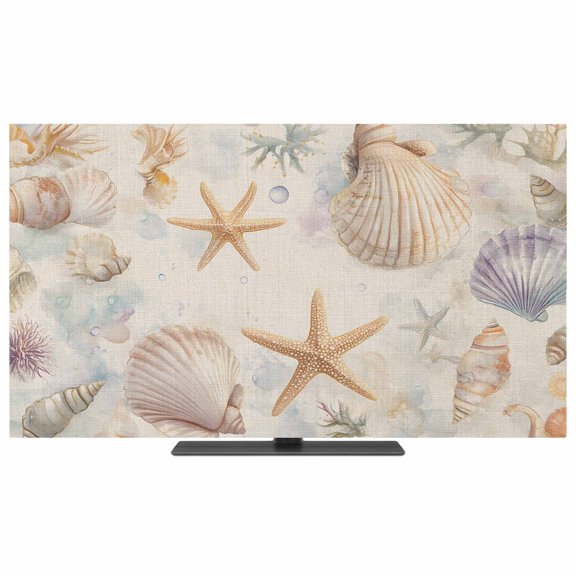 Coastal Shell Conch TV Dust Cover,Stretchable TV Screen Desktop Computer Protector Cover,Summer Beach Starfish Burlap Television Dustproof Slipcover Indoor Outdoor for 19–24 Inch Flat or Curved TVs