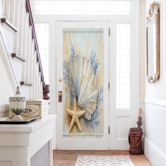 Coastal Shell Door Curtains for Door Window,French Sidelight Front Back Door Curtains With Tieback,Starfish Summer Beach Nautical Ocean Kitchen Rod Pocket Drapes Privacy Panel Window Blind 25"x72"