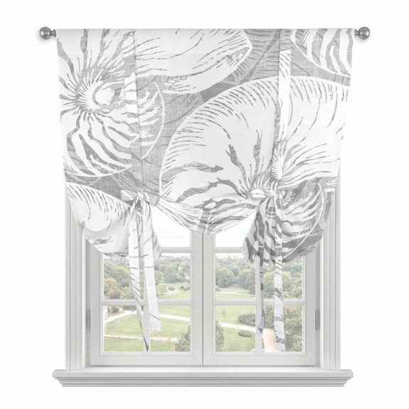 Coastal Shell Grey Tie Up Curtains for Small Windows,Adjustable Rod Pocket Valance 45 Inch Short, Summer Ocean Shell Beach Window Treatment Balloon Roman Blind Shade, 34" x 45"