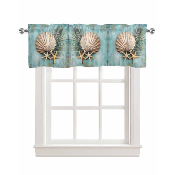 Coastal Shell Kitchen Valances for Windows Farmhouse Linen Window Valance Curtain for Living Room Window Treatment Vintage Botanical Beach Nautical Valance Rod Pocket Topper Drape, 42 x 12 Inch