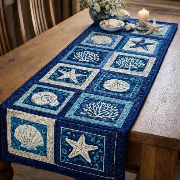 Coastal Shell Patchwork Quilted Table Runner
