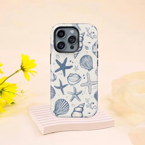 Coastal Shell Print Beach Inspired Rugged Protective H1209 Durable Unisex iPhone Case for iPhone 17/16/15/14/13/12/11 Pro Max