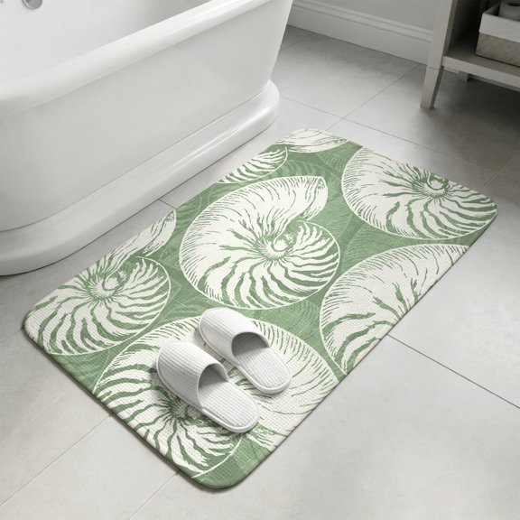 Coastal Shell Sage Green Bathroom Rugs Non Slip Washable Bath Mat Absorbent Low Pile Front Door Mat Ocean Shell Beach Summer Indoor Doormat for Kitchen Entryway Shower Decor Accessories 15.7"x23.6"