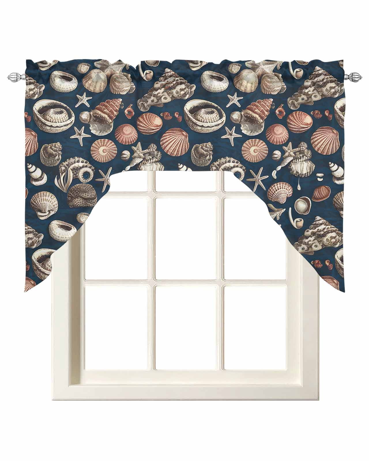 Coastal Shell Starfish Swag Valances for Windows, Small Curtains Drapes ...