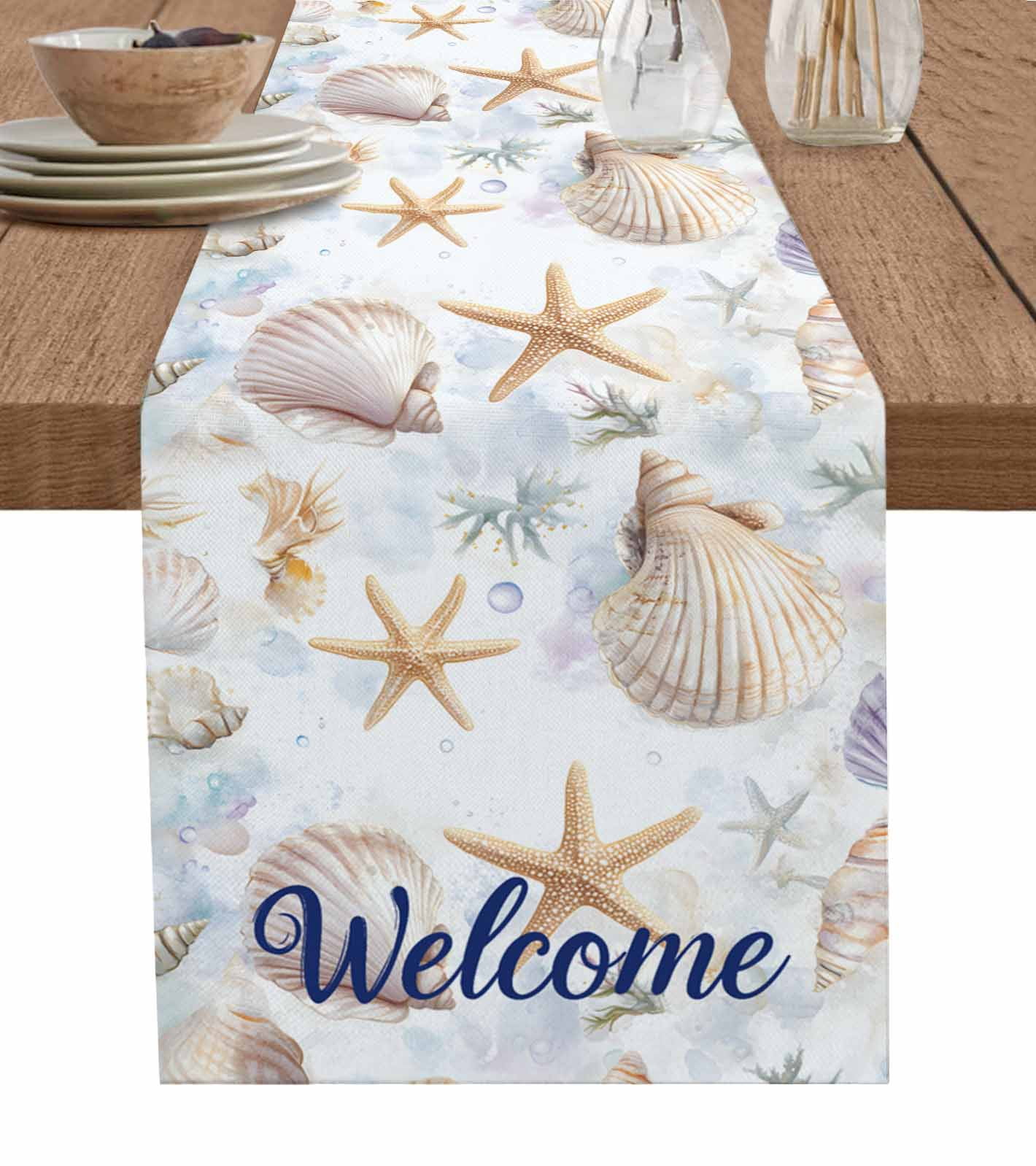 Shell Table Runner Coastal Shell Table Runner 70 Inches, Summer Beach Ocean Sea Starfish ...