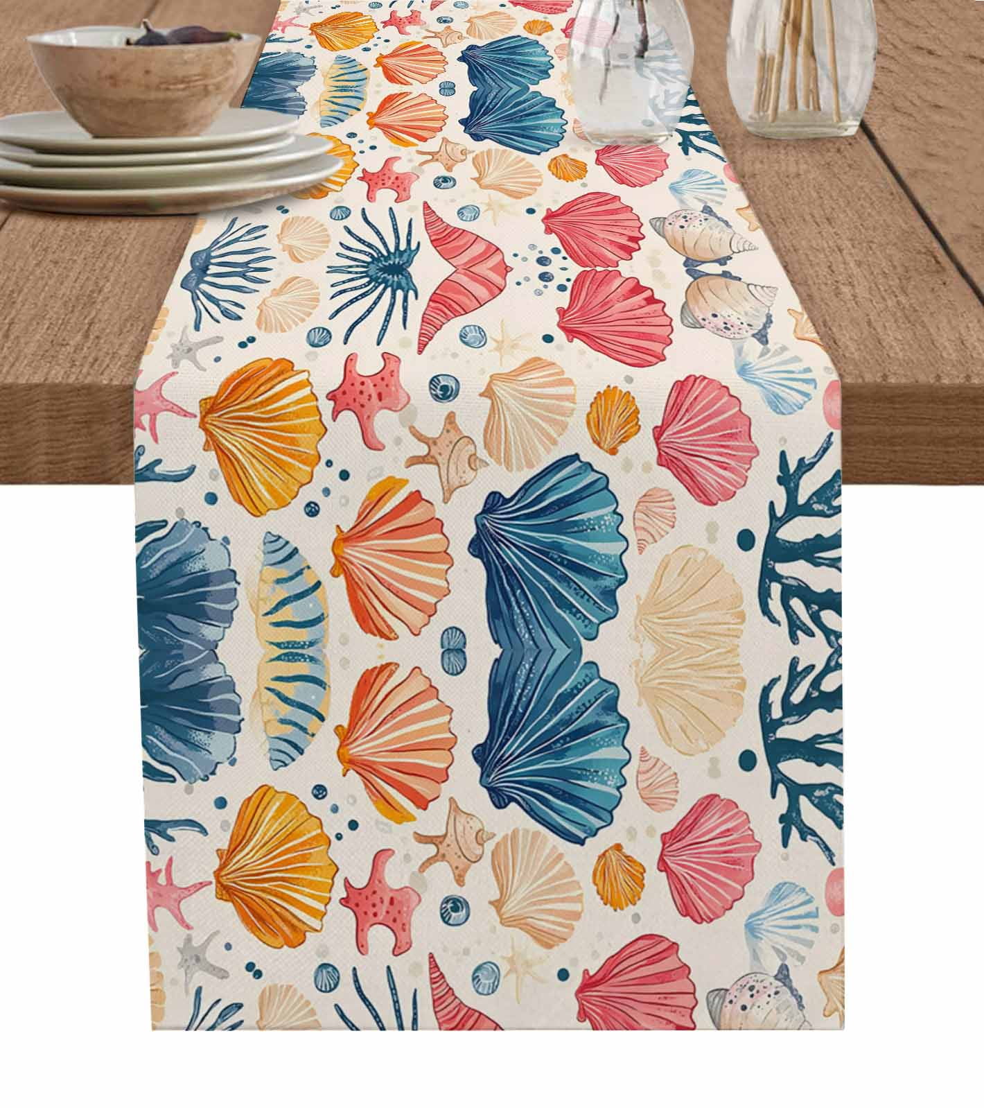 Coastal Shell Table Runner 72 Inches, Summer Nautical Shell Beach ...