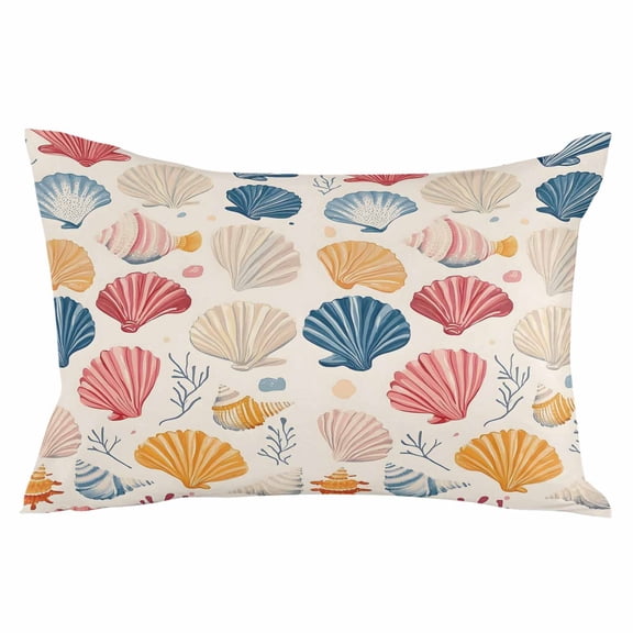 Coastal Shell Throw Pillow Cover 12 x 20 Inch Decorative Pillow Cover Summer Sea Nautical Shell Beach Starfish Lumbar Pillowcase Seasonal Rectangle Cushion Case for Couch Sofa Bed Living Room