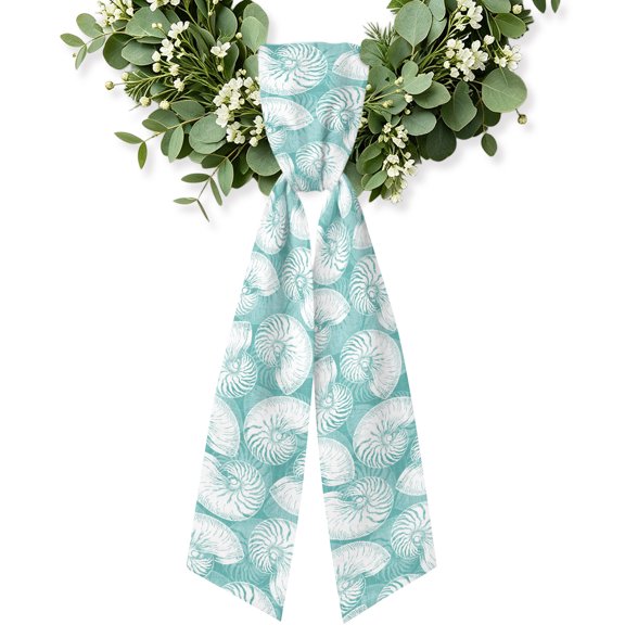 Coastal Shell Turquoise Wreath Sash for Front Door, Decorative Seasonal Bows Ribbons, Summer Ocean Shell Beach Holiday Wreath Accessories for Home Thanksgiving Fall Christmas Decorations