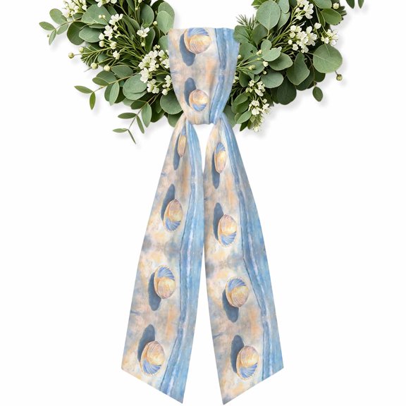 Coastal Shell Wreath Sash for Front Door, Blue Summer Beach Nautical Ocean Wreath Bow Holiday Garland Ribbon Wreath Accessories for Home Yard Porch Doorway Fall Christmas Decorations Gifts