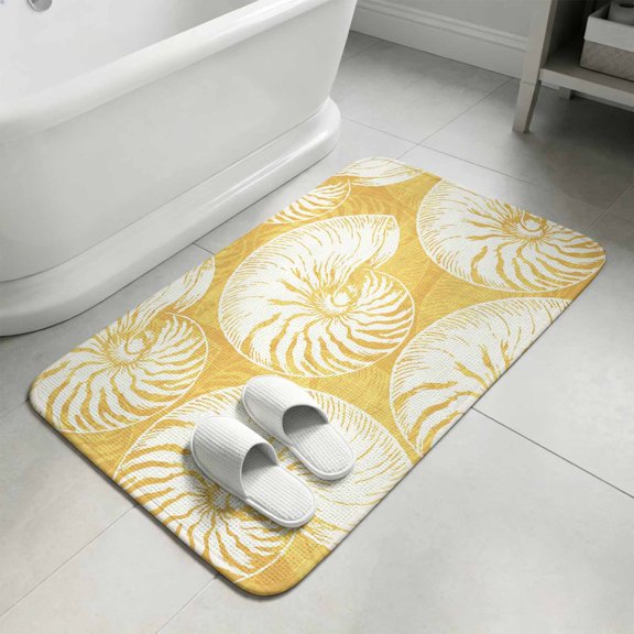 Coastal Shell Yellow Bathroom Rugs Non Slip Washable Bath Mat Absorbent Low Pile Front Door Mat Summer Ocean Shell Beach Indoor Doormat for Kitchen Entryway Shower Decor Accessories 15.7"x23.6"