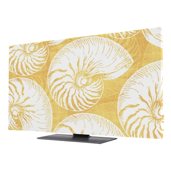Coastal Shell Yellow TV Cover for 24 Inch Screen, Stretch Fabric Dustproof TV Display Protector, Summer Ocean Shell Beach Elastic Slipcover Monitor Cover for Indoor Desktop Computer 20.9"x11.8"