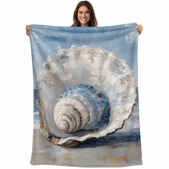 Coastal Shells Blanket Soft Cozy Warm Throw Blanket for Couch, Plush Fuzzy Flannel Fleece Blankets for Sofa, Modern Abstract Ocean Beach Oil Painting Bed Blankets Lightweight Gifts for Women, 30"x40"
