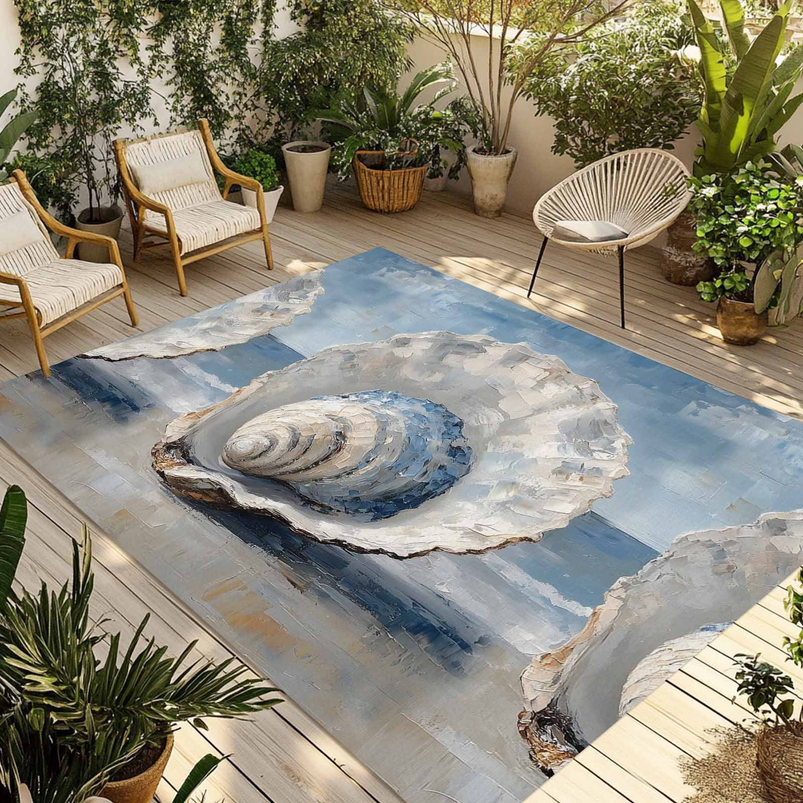 Coastal Shells Outdoor Rug 6x9 Ft - Reversible Patio Rug Outdoor ...