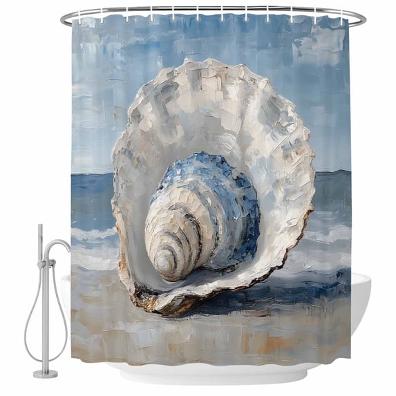 Coastal Shells Shower Curtain Set - Standard 72" x 72" Washable Bathtub Curtain with 12 Hooks, Modern Abstract Ocean Beach Oil Painting Waterproof Fabric Stall Shower Curtains for Bathroom Décor