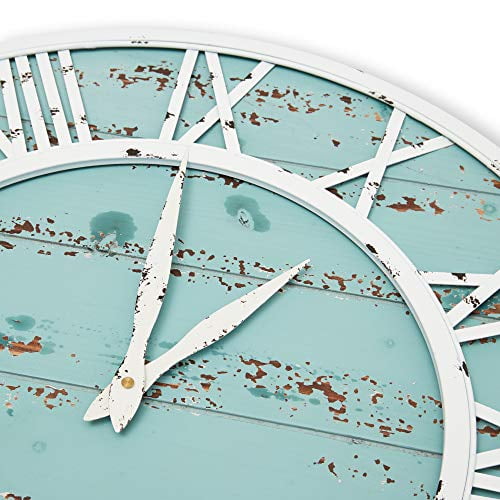 Coastal Shiplap Wall Clock - 24 Inch - White Metal Frame - Roman ...